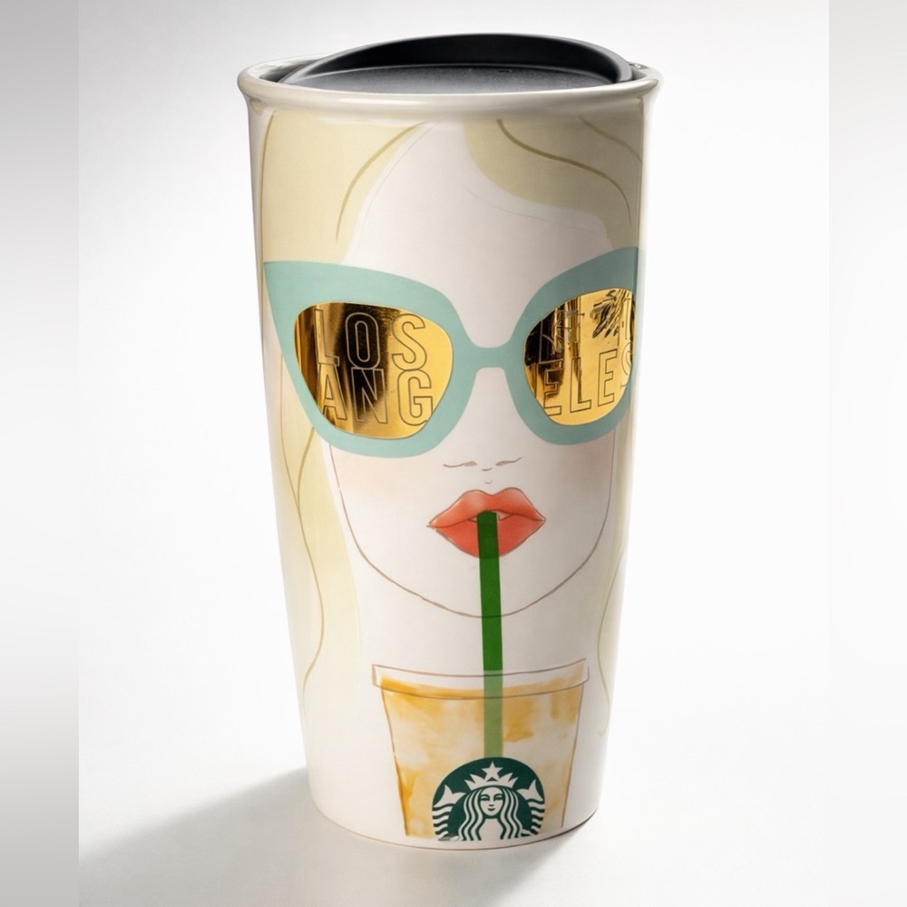 Starbucks Los Angeles Glam Tumbler with Gold Accents New